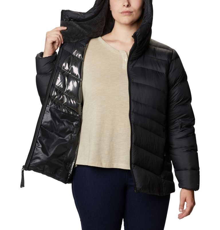 Women's Columbia Autumn Park Hooded Down Jackets Black | Plus Size CA-K04L1